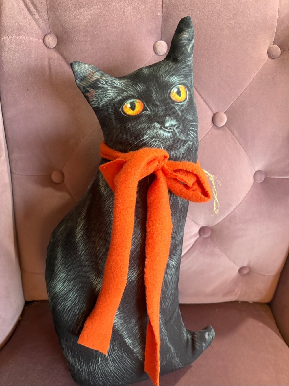 Vintage style Black Cat Pillow Décor with Orange Bow - Unbranded
